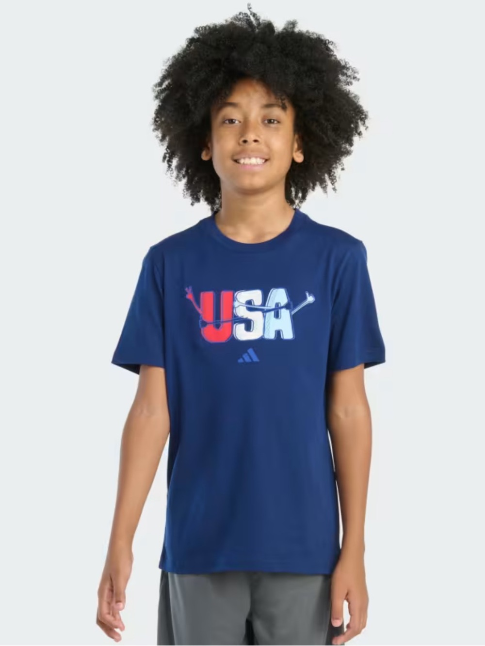 adidas Navy Short Sleeve Tee with Red & White USA Graphic